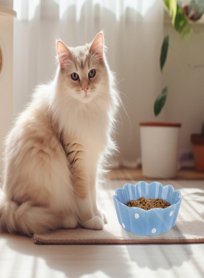 BUNCHBRAVO Ceramic Cat Bowl, Scalloped Edge with White Polka Dots – Pet Feeding Dish with Anti-Slip Base for Cats and Small Dogs, Blue - Image 3